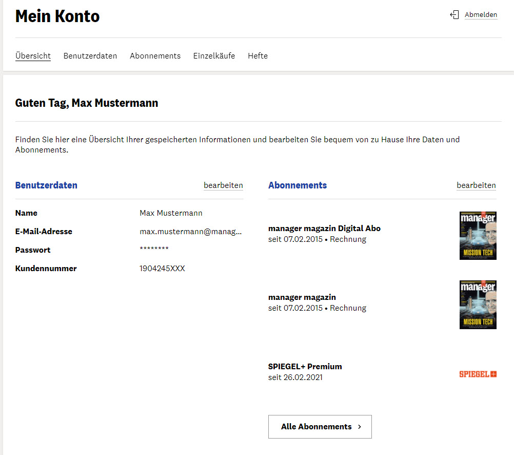 Übersicht Mein Konto